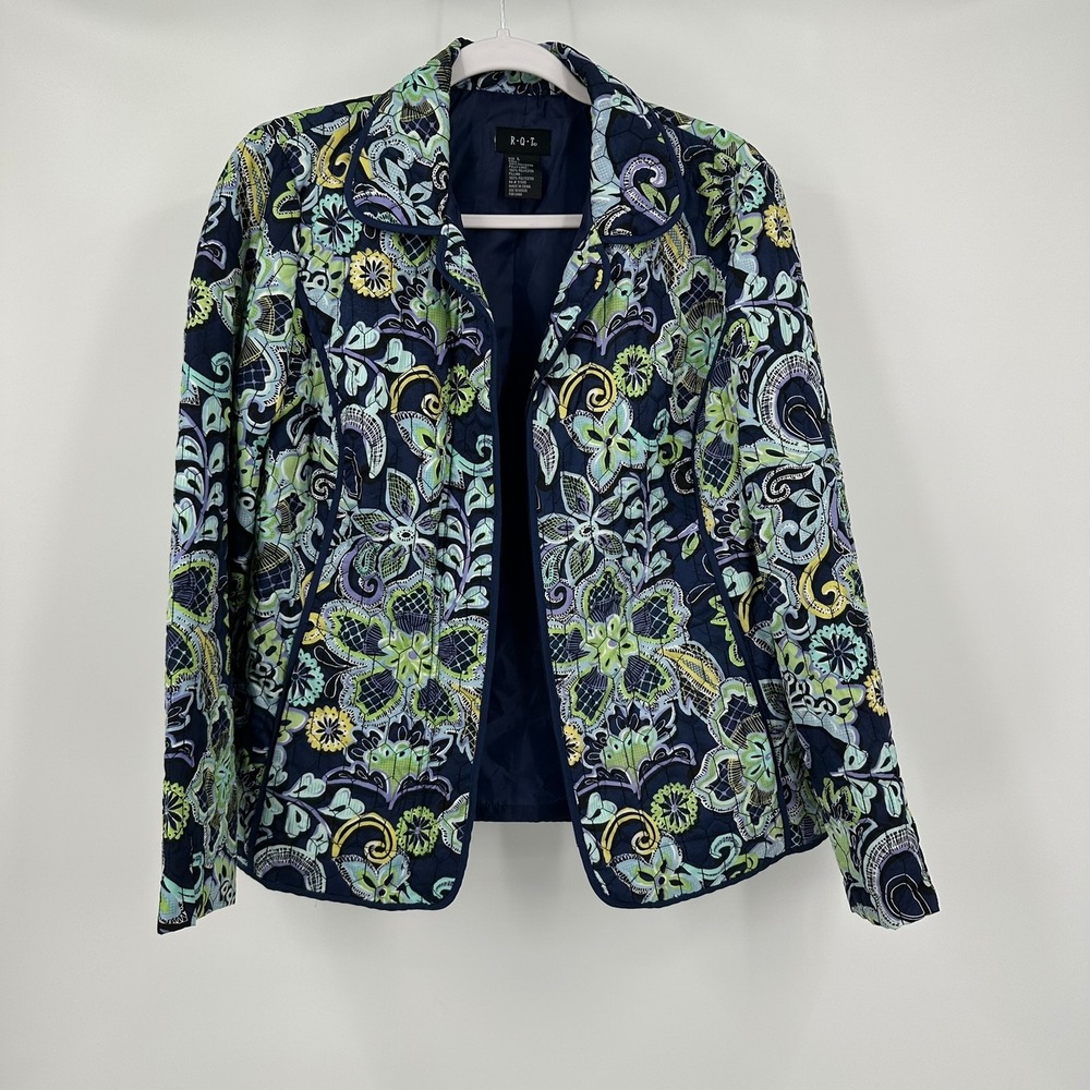 Womens Boho Quilted Paisley Jacket Size L Colorful Bold Eclectic Artsy Grandma